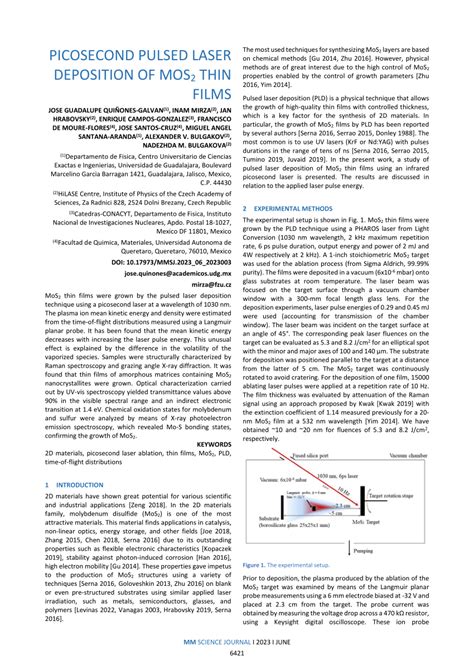 PDF Picosecond Pulsed Laser Deposition Of MoS2 Thin Films