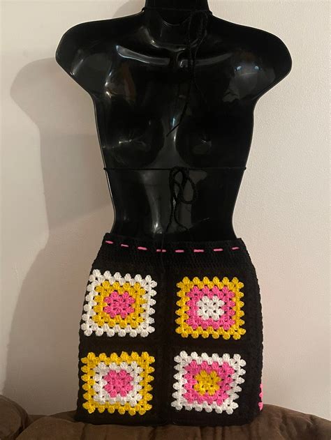Granny Square Styled Bikini Top And Skirt Set Etsy
