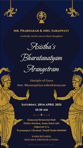 Free Arangetram Invitation Template Prntbl Concejomunicipaldechinu Gov Co