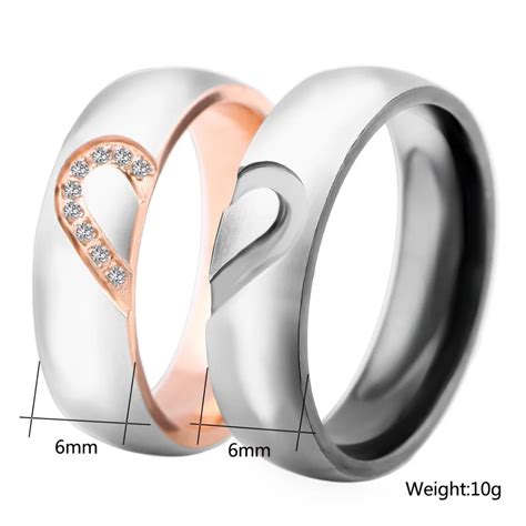 Wedding Jewelry Personalized Half-and Half Heart Couple Ring Sets For ...