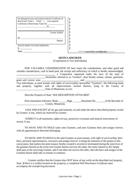 Quitclaim Deed From Corporation To Two Individuals Minnesota Form