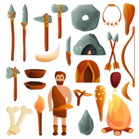 Premium Vector | Stone age set, cartoon style