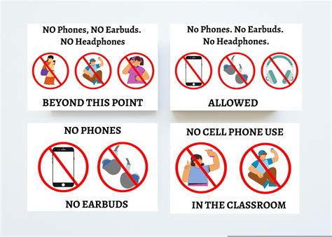 No Cell Phones No Earbuds No Headphones Signs 13 Back To School