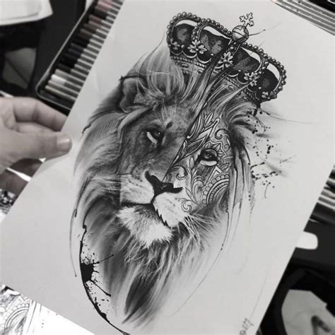 Lion With Crown Drawing Tattoo