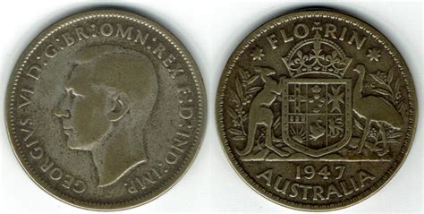 1947 Australien Kursmünze 1 Florin Silber Georg VI siehe Scan sehr