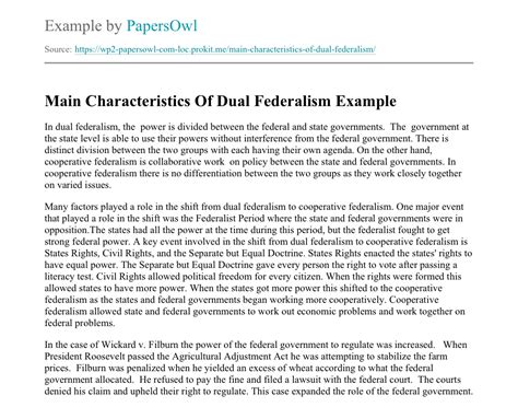 Characteristics Of Dual Federalism Free Essay Example