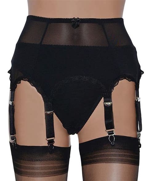 8 Strap Power Mesh Suspender Belt In Black Or White