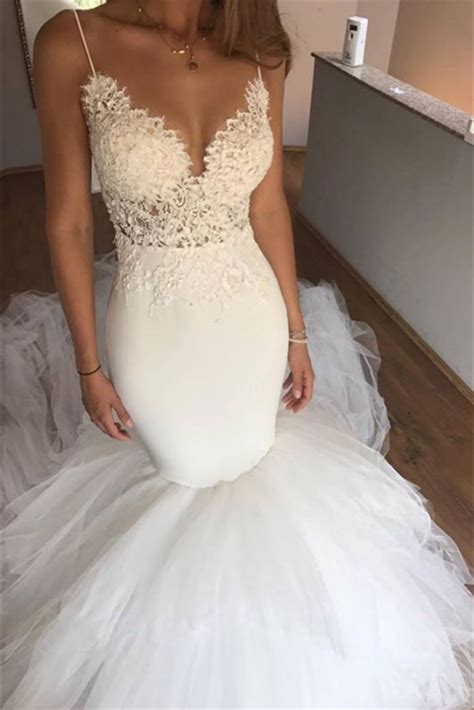 Miabel Spaghetti Straps Mermaid Long Wedding Dress With Appliques