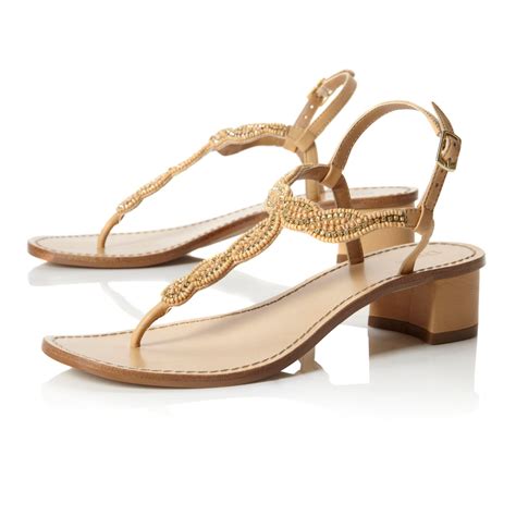 Dune Fuji Beaded Low Block Heel Sandals In Beige Blonde Lyst