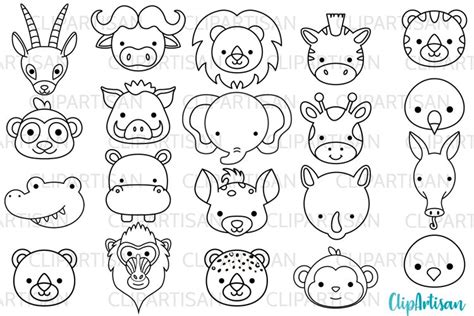 African Animal Faces Clipart, Safari Animals (836036)