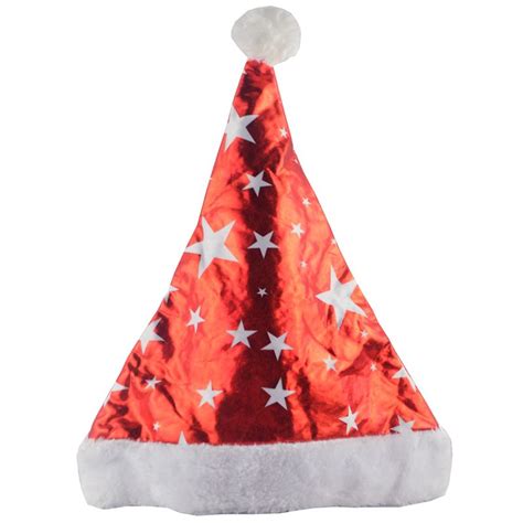 Shiny Red Christmas Santa Hat With Stars