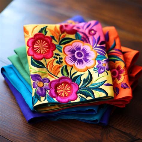 Premium AI Image | Colorful Traditions Mexican Embroidered Linen Napkins for Your Table