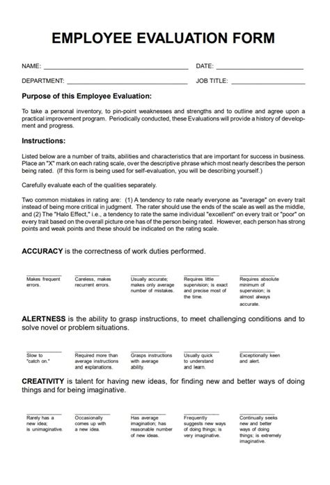 Performance Evaluation Form Free Word Templates