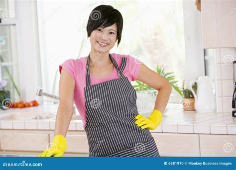 Woman Wearing Rubber Gloves Stock Photo Image Of Colour Chores 6881970