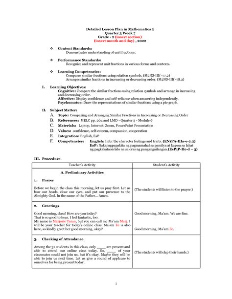 Detailed Lesson Plan In Mathematics 2 For Demo Teaching Detailed Lesson Plan In Mathematics 2