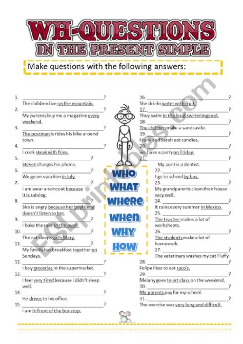 Simple Present Wh Question Making Esl Worksheet By Missake2