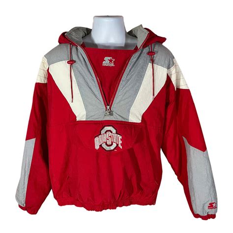 Half Zip Red Starter 90s Ohio State Pullover Jacket
