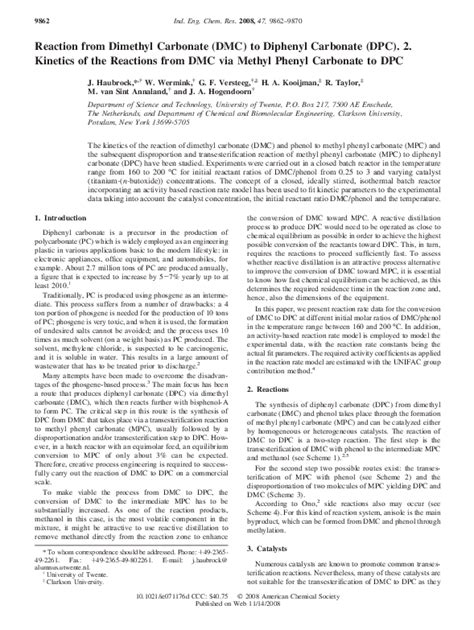 (PDF) Reaction from Dimethyl Carbonate (DMC) to Diphenyl Carbonate (DPC ...