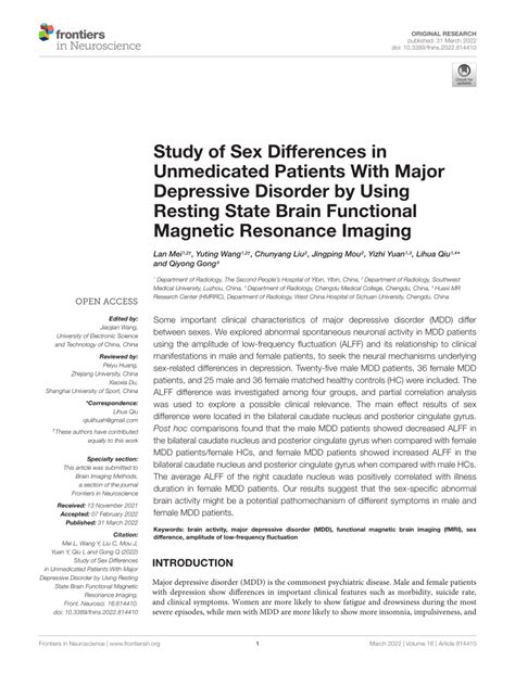 PDF Study Of Sex Differences In Unmedicated Patients With Major