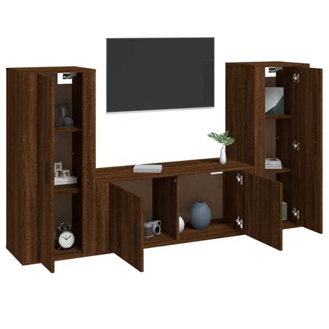 MEUBLE TV MURAL COMPLET Ensemble de meubles TV 3 pcs Chêne marron