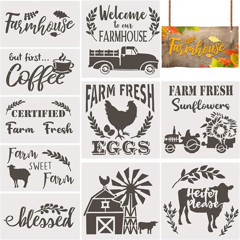 Amazon 10 Pieces Farmhouse Stencils Farm Reusable Stencils Farm