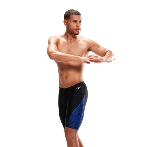 Speedo Mens Allover V Cut Jammer Swirl Blackblue Ness Swimwear