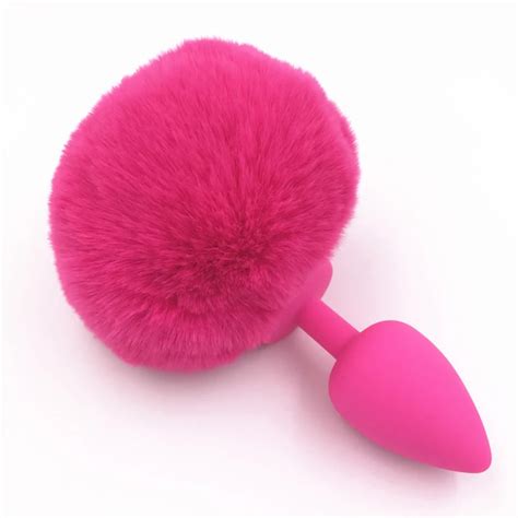 Color Butt Plugs Hot Pink Rabbit Tail Silicone Anal Plug Butt Stopper