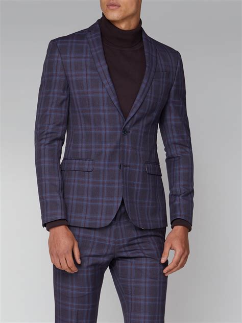 Men S Purple Checked Skinny Fit Suit Ben Sherman Est