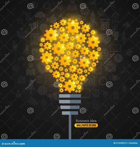 Light Bulb With Gears Pattern And Business Icons Stock Vector