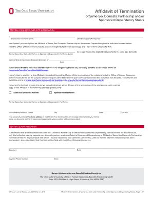 Fillable Online Hr Osu Affidavit Of Termination Of Domestic Partnership