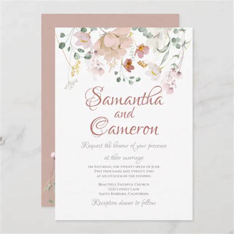 Dusty Rose Floral Wedding Invitations Zazzle