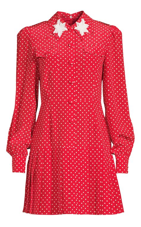 Alessandra Rich Polka Dot Print Silk Shirt Dress In Red Lyst