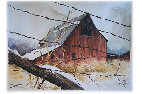 Beautiful Painting Of A Barn Barn Painting Watercolor