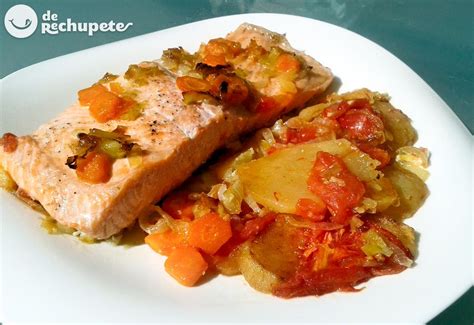 Salm N Al Horno Con Patatas Y Verduras Recetas De Rechupete Recetas