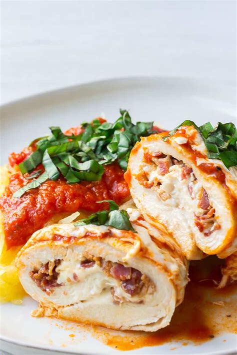Low Carb Chicken Roll Ups With Smoked Mozzarella And Bacon Delicious