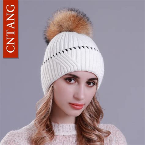 Cntang Gorros De Lana Para Mujer Gorro C Lido De Punto Con Pomp N De