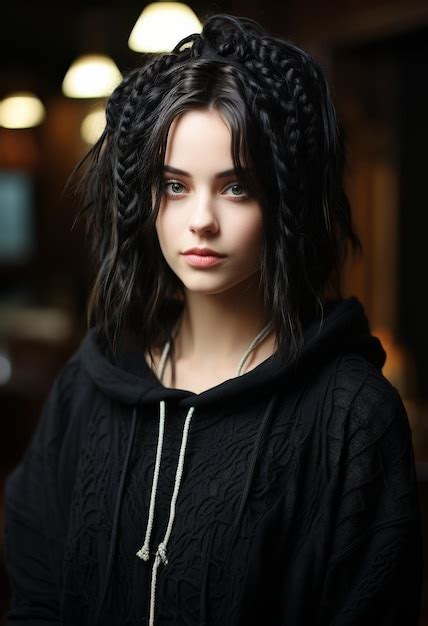 Premium Photo Woman With Long Black Hair Wearing Black Hoodie