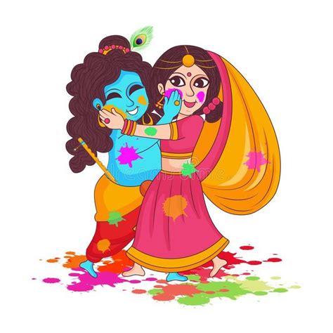 Illustration of Lord Krishna and Goddess Radha Playing Holi Festival of Colors. Happy Holi ...