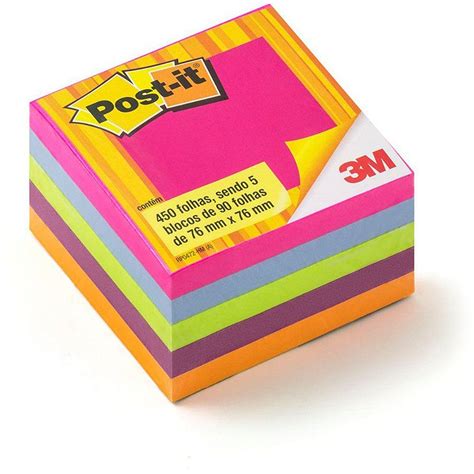 Notas Adesivas Post It Cubo X Mm Cores Neon M Papelaria Capital