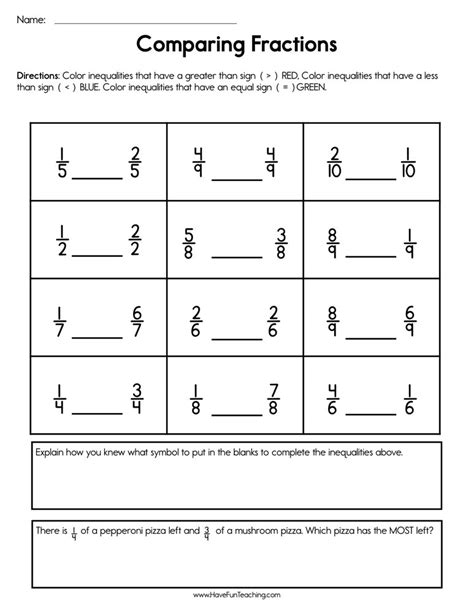 Free Printable Comparing Fractions Worksheets