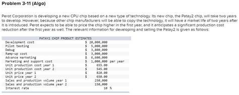 Solved Perot Corporation Is Developing A New Cpu Chip Based Chegg