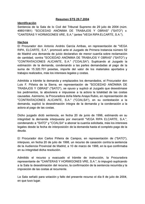 STS 29 Sentencia Tribunal Supremo Resumen STS 29 Identificación