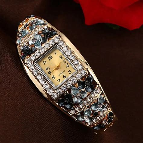 Wrist Watches For Women Quartz Luxury Square Diamond Flower Alloy Dial