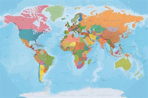 Mapa Del Mundo Colorido Completo Con Los Nombres De Todos Los Países Foto Premium