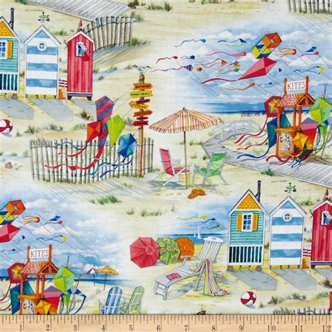 BEACH SCENE Fabric Yardage Fabric nautical scene kites