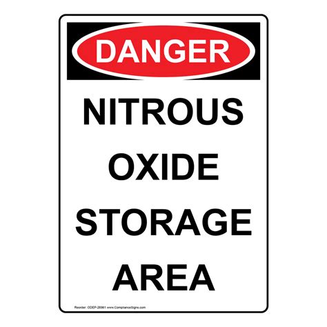 Vertical Nitrous Oxide Storage Area Sign Osha Danger