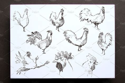 Set of hand drawn roosters | How to draw hands, Rooster, Animal drawings