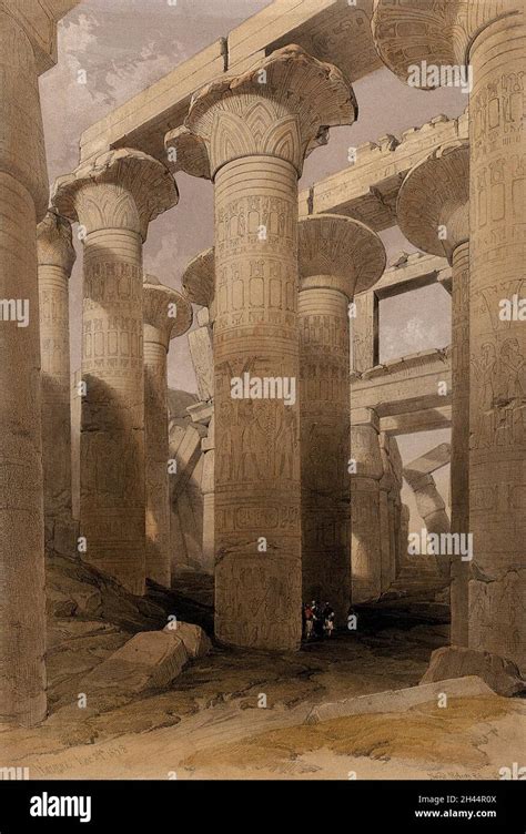 Decorated Columns At Karnak Egypt Coloured Lithograph By Louis Haghe