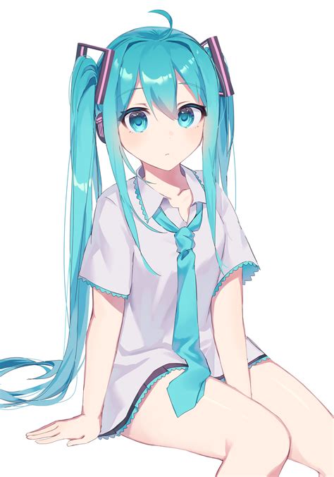 Safebooru 1girl Absurdres Ahoge Aqua Hair Aqua Necktie Arm Support