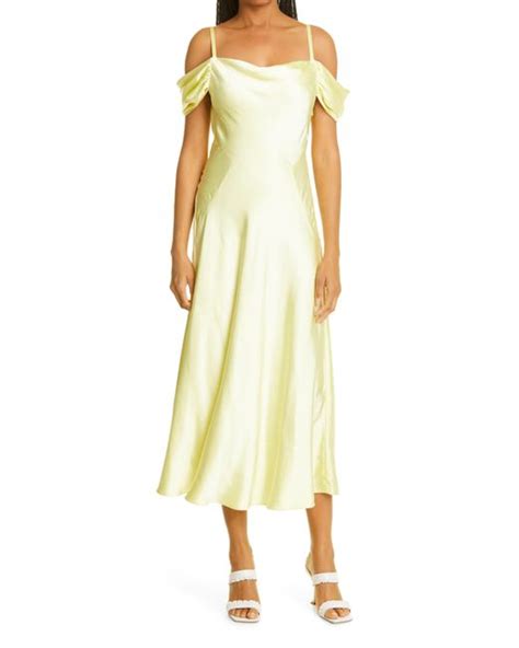 Ted Baker Esta Cold Shoulder Satin Slipdress In Yellow Lyst